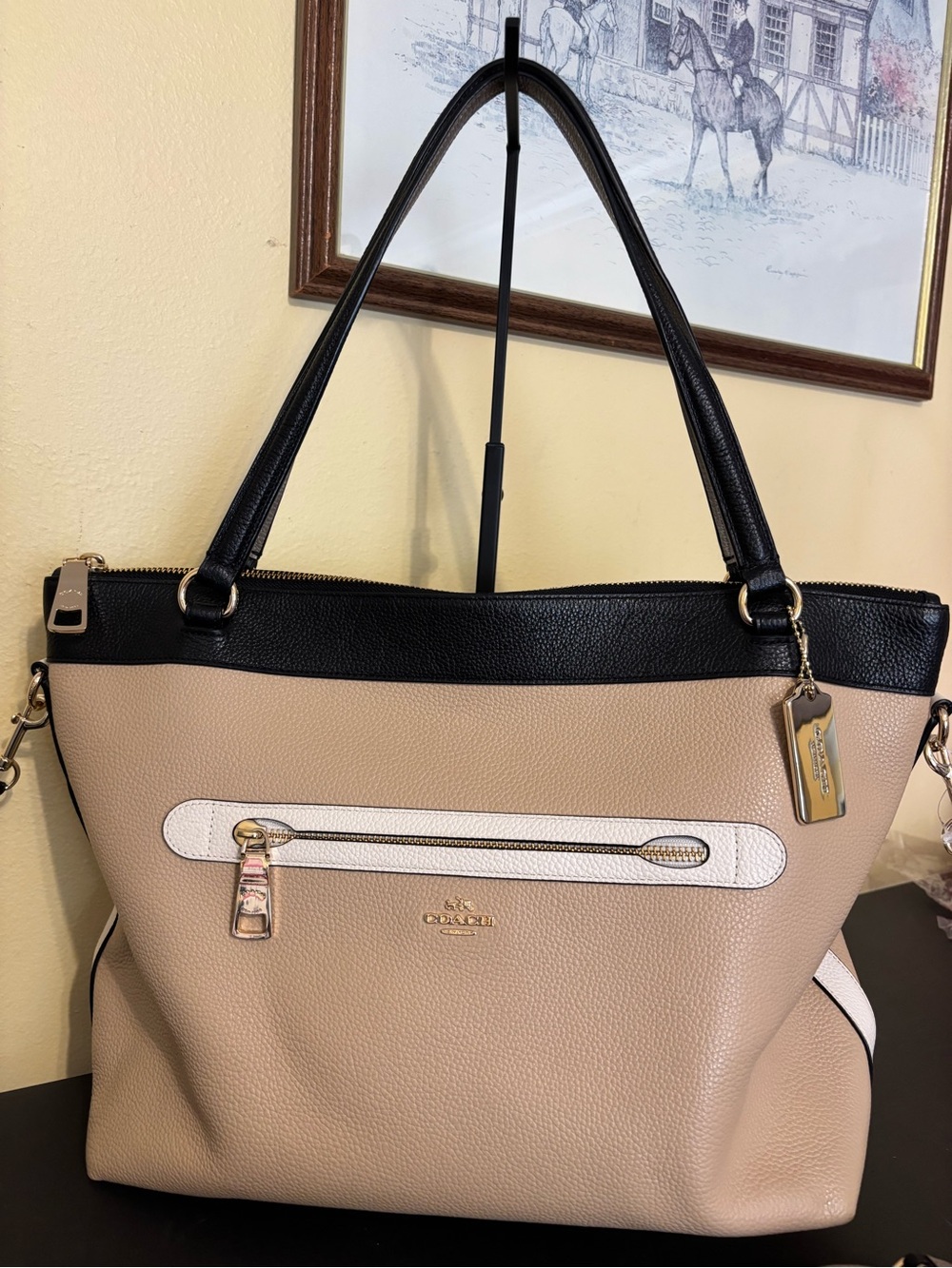 Coach Tyler Geometric Colorblock Pebbled Leather Two-Tone Tote Bag